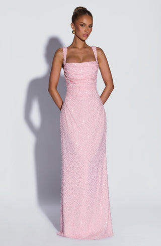 R.F Calanthe Maxi Dress Embellished Chiffon Blush Sparkle