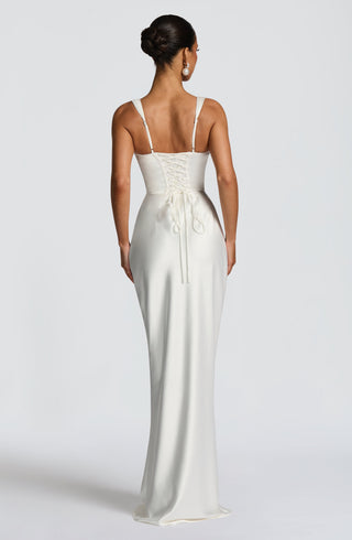 M.T Calanthe Maxi Dress Satin Square Neck Ivory