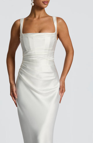 M.T Calanthe Maxi Dress Satin Square Neck Ivory