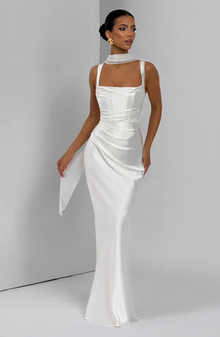 M.T Calanthe Maxi Dress Satin Square Neck Ivory