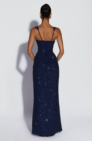 R.F Calanthe Maxi Dress Embellished Chiffon Navy Sparkle
