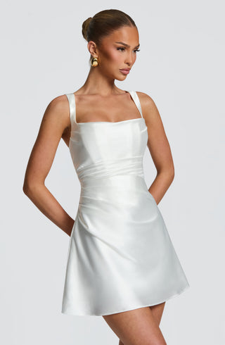 M.T Calanthe Mini Dress Satin Corset Bodice Ivory