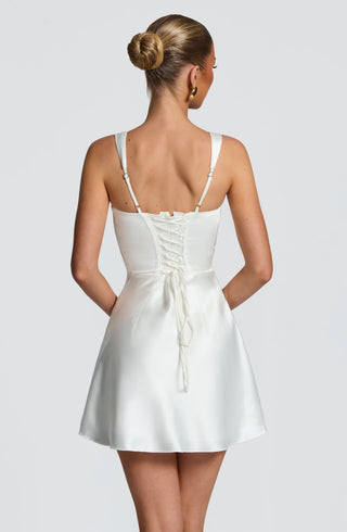 M.T Calanthe Mini Dress Satin Corset Bodice Ivory