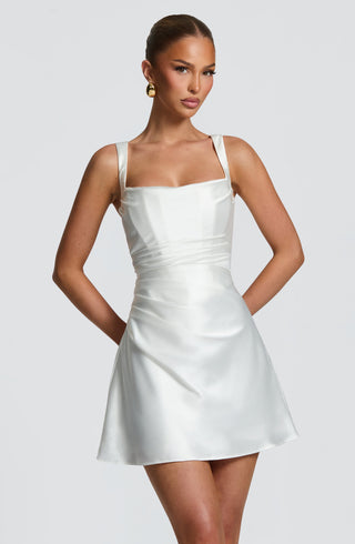 M.T Calanthe Mini Dress Satin Corset Bodice Ivory