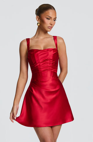 M.T Calanthe Mini Dress Satin Corset Bodice Red