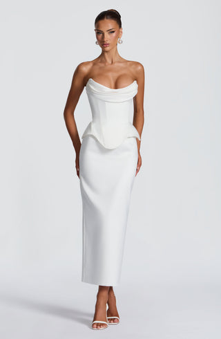 R.F Calliope Midi Skirt Duchess Satin Pencil Silhouette Ivory