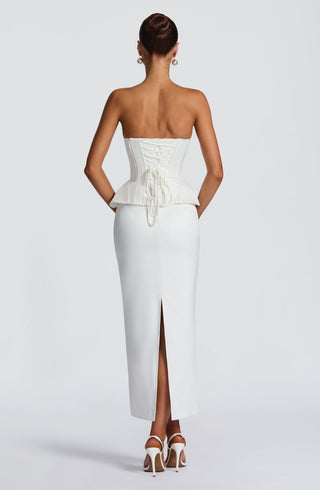 R.F Calliope Midi Skirt Duchess Satin Pencil Silhouette Ivory