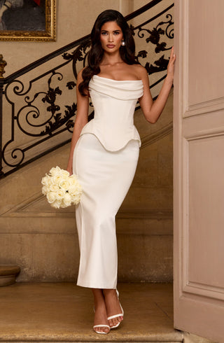 R.F Calliope Midi Skirt Duchess Satin Pencil Silhouette Ivory