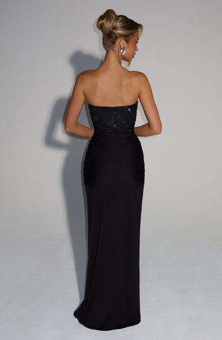 R.F Carina Maxi Dress Embellished Mesh Corset Black