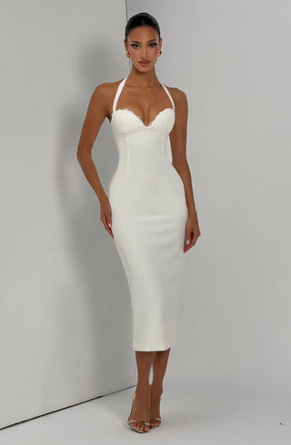 T.X Cassia Midi Dress Crepe Cupped Halter Ivory
