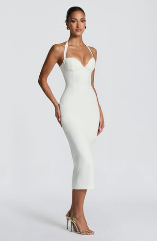 T.X Cassia Midi Dress Crepe Cupped Halter Ivory