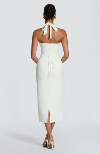 T.X Cassia Midi Dress Crepe Cupped Halter Ivory