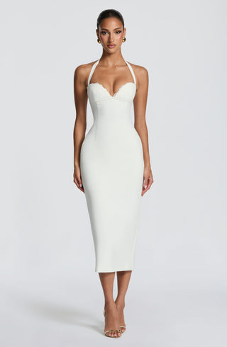 T.X Cassia Midi Dress Crepe Cupped Halter Ivory