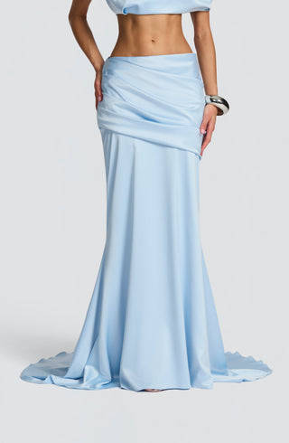 M.T Claudette Maxi Skirt Stretch Satin Glacier Blue