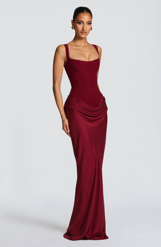 R.F Cornelia Maxi Dress Corset Bodice Crepe Lyocell Burgundy