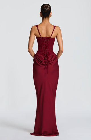 R.F Cornelia Maxi Dress Corset Bodice Crepe Lyocell Burgundy