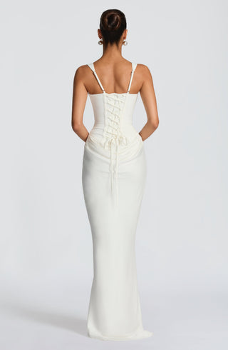 R.F Cornelia Maxi Dress Corset Bodice Cowl Skirt Ivory