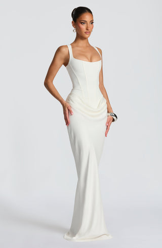 R.F Cornelia Maxi Dress Corset Bodice Cowl Skirt Ivory