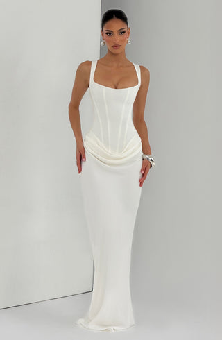 R.F Cornelia Maxi Dress Corset Bodice Cowl Skirt Ivory