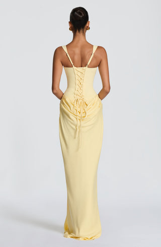 R.F Cornelia Maxi Dress Non-Stretch Crepe Bodice Lemon