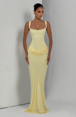 R.F Cornelia Maxi Dress Non-Stretch Crepe Bodice Lemon