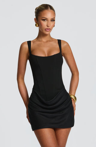 R.F Cornelia Mini Dress Corset Bodice Cowl Overlay Black