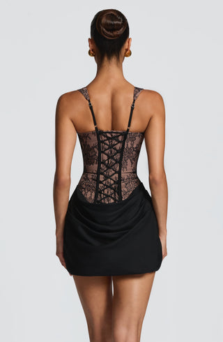 M.T Cornelia Mini Dress Black Lace Corset Bodice
