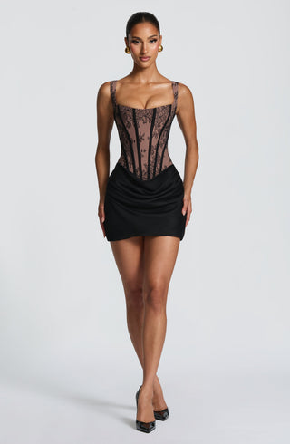 M.T Cornelia Mini Dress Black Lace Corset Bodice