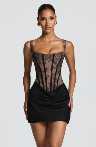 M.T Cornelia Mini Dress Black Lace Corset Bodice