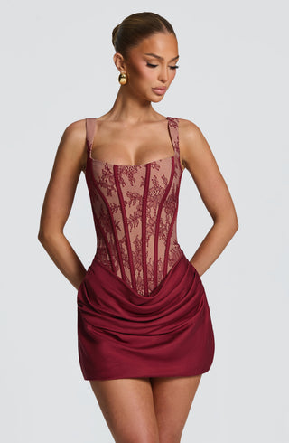 M.T Cornelia Mini Dress Burgundy Lace