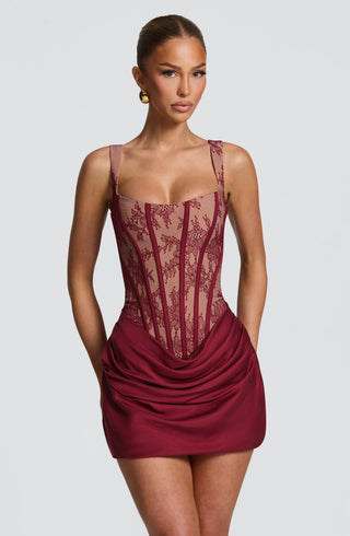 M.T Cornelia Mini Dress Burgundy Lace