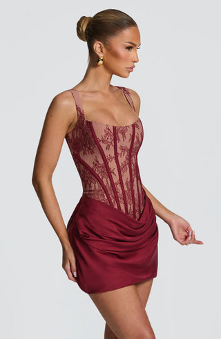 M.T Cornelia Mini Dress Burgundy Lace