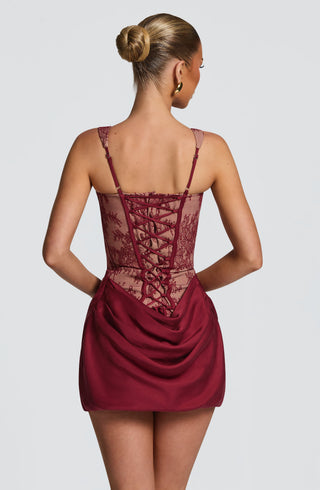 M.T Cornelia Mini Dress Burgundy Lace