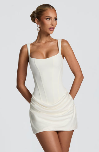 R.F Cornelia Mini Dress Crepe Bodice Corset Ivory
