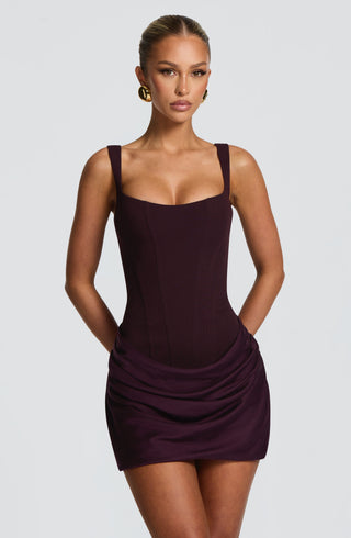 R.F Cornelia Mini Dress Corset Bodice Square Neck Plum