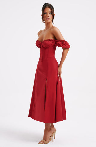 R.F Courtney Midi Dress Cotton Underwired Bust Red