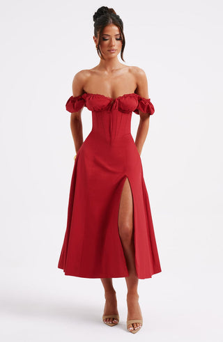 R.F Courtney Midi Dress Cotton Underwired Bust Red