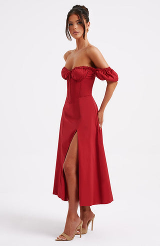 R.F Courtney Midi Dress Cotton Underwired Bust Red