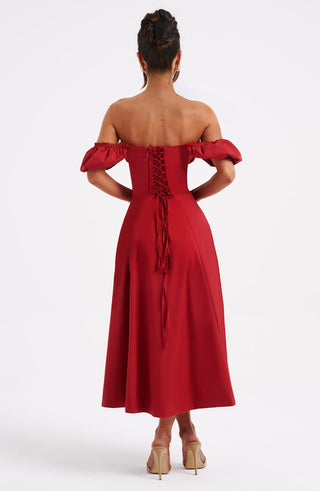 R.F Courtney Midi Dress Cotton Underwired Bust Red