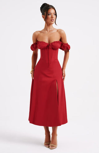 R.F Courtney Midi Dress Cotton Underwired Bust Red