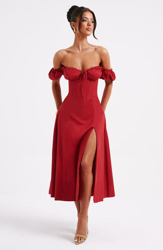 R.F Courtney Midi Dress Cotton Underwired Bust Red