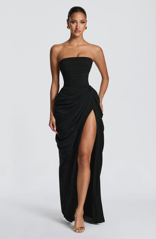 T.X Cyra Maxi Dress Chiffon Corset Strapless Black