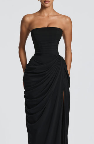 T.X Cyra Maxi Dress Chiffon Corset Strapless Black