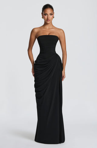 T.X Cyra Maxi Dress Chiffon Corset Strapless Black