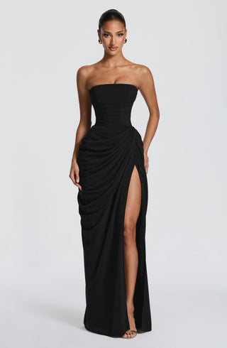 T.X Cyra Maxi Dress Chiffon Corset Strapless Black