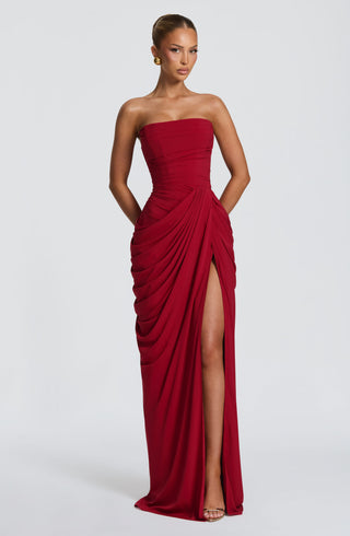 T.X Cyra Maxi Dress Chiffon Corset Deep Red