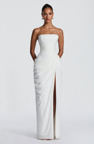 T.X Cyra Maxi Dress Chiffon Strapless Internal Corset Ivory