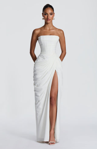 T.X Cyra Maxi Dress Chiffon Strapless Internal Corset Ivory