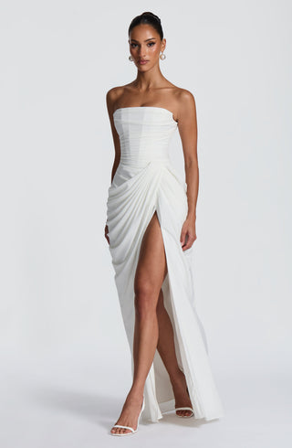 T.X Cyra Maxi Dress Chiffon Strapless Internal Corset Ivory