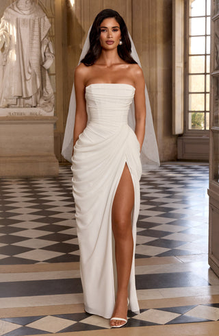 T.X Cyra Maxi Dress Chiffon Strapless Internal Corset Ivory